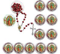 CLGIFT Lot de 12 chapelets en perles rouges - Dame de Guadalupe - Chapelet religieux - Cadeau de baptême - Chapelet commémoratif, plastique