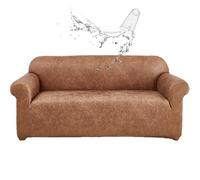 CLGTY Résistant Housse Canapé 3 Place, Faux Cuir Housse De Canapé 1 Pièce Housses De Canapé avec Bas élastique Lavable Protege Canape pour Chat Chien-Kaki-3 Place