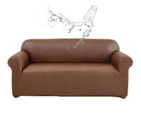 CLGTY Résistant Housse Canapé 4 Place, Faux Cuir Housse De Canapé 1 Pièce Housses De Canapé avec Bas élastique Lavable Protege Canape pour Chat Chien-café-4 Place