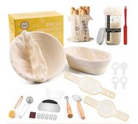 Clheatky Set de Paniers de Fermentation avec Doublure, Rond & Ovale Starter Kit, Accessoires de Panification au Levain, Outils de Panification, Ustensiles pour Faire du Pain