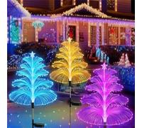 clhjinruoliu Lumières Solaires de Sapin de Noël Méduse, 3PCS Décorations Extérieures Étanches, 5 Couches Fibre Optique 7 Couleurs Changeantes pour Allée Pelouse Patio Intérieur Extérieur Décoratives