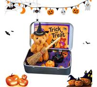 clhjinruoliu Ours d'halloween, Ours en Peluche Faits à la Main dans Un kit Cadeau en boîte, Ours en Peluche dans Une boîte pour des friandises - Sorcier Miniature, avec Couverture de sorcière,Marron