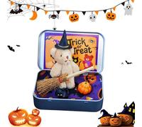 clhjinruoliu Ours d'halloween, Ours en Peluche Faits à la Main dans Un kit Cadeau en boîte, Ours en Peluche dans Une boîte pour des friandises - Sorcier Miniature, avec Couverture de sorcière,Kaki