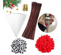 CLHXWU 500 Pcs Fils Chenilles Marrons Set,Cure Pipe Marron,Sacs à Cône Transparent,Pompons Rouges,Yeux Auto-Adhésifs,Chenille Loisir Creatif Noel Pour Bricolage De Noël Fait à La Main