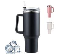 CLHXWU Mug Isotherme Avec Paille Et Poignée,1200ml/40oz Mug Isotherme Café,Travel Mug,Tasse Isolée À Vide En Acier Inoxydable À Double Paroi Sans BPA (Noir)