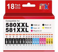 CLI-581 PGI-580 XXL Cartouches d'encre Remplacement Compatible pour Cartouche Canon 581 580 XXL,18-Pack pour TS6350 TS6150 TS6351 TS6151 TS9550 TS705 TS8150 TR8550 TS9150,PGBK Noir Cyan Magenta Jaune