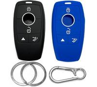 Click&Fit Lot de 2 coques de clé en silicone compatibles avec Mercedes Classe A C CLA CLS GLC GLA GLK GL SLK GT SLS Classe E Classe G Classe S 2017-2021 - 4 boutons, noir et bleu