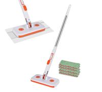 Click Mop | Flexible Clip Flat Cleaner , Adjustable Handle Floor Mops with 4 Pieces Reusable Cloths for Home Living Room Bathroom Office Corner Dry Wet Sweeping Cleaning Use , Handy