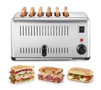 Clickovia Grille-pain à 6 tranches pour un usage commercial avec fentes de 3 cm de large, compartiment grille-pain 3240 W en acier inoxydable, minuterie à 5 niveaux, avec couvercle pop-up et bac