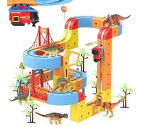 Clickrail Kit de train électrique flexible avec jouet dinosaure/cocotier/autocollant, train magnétique créatif avec défying de la gravité, disposition 3D, jouets cadeaux pour enfants