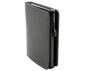 ClickSafe 985201 Porte-Cartes Fin en Cuir Nappa Noir, Porte-Cartes en Aluminium Noir, 6 Cartes, système clic, étui avec Fentes pour pièces de Monnaie, Billets et Cartes de crédit, RFID, 9,5 x 6,5 x