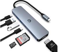CLICKSELL-7 En 1 Adaptateur Usb C, Hub Usb C, Double Moniteur Usb C Hdmi Pour Macbook Pro/Air,Hp,Dell,Surface,Dock Usb C Multiport (4K Hdmi,100W Pd,2 Usb A 3.0,Usb C 3.0,Lecteur De Carte Sd/Tf)