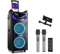 CLICKSELL-Enceinte Karaoké, Haut-Parleur Portable Bluetooth À Double Woofer Avec 2 Microphones Sans Fil, Lumières Disco, Réglage De L'Écho/Graves/Aigus, Karaoké Machine Support Tws/Rec/Aux/Mp3/Usb/Tf