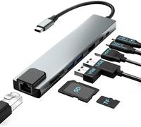 CLICKSELL-Hub Usb C, Station D'Accueil 8 En 1 Avec 100W Pd, 4K@30Hz Hdmi, 5Gbps Usb 3.0, Usb 2.0, Usb C, Rj45 Ethernet, Lecteur De Carte Sd/Tf Pour Souris, Clavier, U Disk, Flash Drive, Mobile