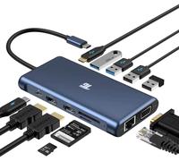 CLICKSELL-Hub Usb C, Station D'Accueil Usb C Pour Ordinateur Portable Triple Écran 12 En 1 Pour Macbook Et Windows Avec 2 Ports Hdmi Vga 100W Pd3.0 Rj45 Ethernet 4 Usb Carte Tf/Sd