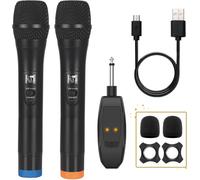 CLICKSELL-Microphone Sans Fil, Uhf Double Système De Micro Dy que Sans Fil, Microphone De Karaoké Portable Avec Récepteur Rechargeable Pour Le Chant, L'Église, La Parole, Le Mariage, La Fête