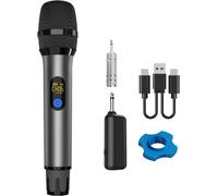 CLICKSELL-Microphone Sans Fil, Uhf Système De Micro Dy que Sans Fil, Microphone De Karaoké Portable Avec Récepteur Rechargeable Pour Le Chant, L'Église, La Parole, Le Mariage, 50M, Gris