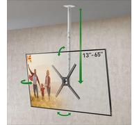 CLICKSELL-Support De Plafond Pour Téléviseur Blanc De 97 Cm De Long, Mouvement Complet De 13 À 65"", Support D'Écran Plat/Incurvé À 3 Mouvements, Peut Supporter Jusqu'À 40 Kg, Réglage Télescopique De