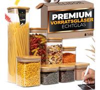 CLIDOR Lot de 8 bocaux de conservation rectangulaires avec couvercle - 5,2 l - Volume : 5,2 l - Épaisseur du verre augmentée - Boîtes de conservation avec couvercles hermétiques - Boîte de rangement