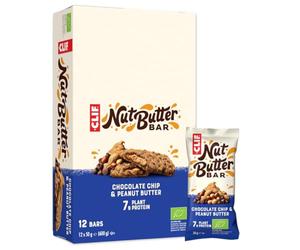 CLIF Nut Butter Bar Chocolate Chip & Peanut Butter Barres, 12 x 50 g | Barre Protéinée avec 7g de Protéines Végétales, Barres Snack Bio, Snacks à Emporter
