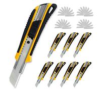 CLIFE 8 pcs Cutter professionnel rétractable métal 18mm avec 40 lames avec Poignée en Antidérapant pour Couper les Papiers, les Cartons