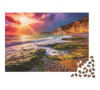 Cliff Beach Jigsaw Puzzles 1000 Piècess Recyclé Matériau Coucher de Soleil Landscape Adult Jigsaws Développement de Garçons et Filles Intelligence Parent-Enfant Jeu Activity 38x26cm/1000 Pièces