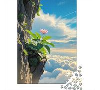 Cliff Flower with Sea of Clouds Puzzle en Carton Tree Clouds Blossom 1000 Pcs Carton Recyclé À Partir De 12 Ans Impression HD Résistant À La Déchirure Loisir Créatif Réduit 38x26cm/1000pcs