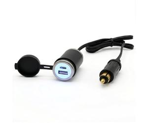 Cliff Top Chargeur USB DIN 36 W PD USB-C et adaptateur QC 3.0 USB pour prise DIN, compatible avec motos BMW Ducati Triumph (rallonge de câble)