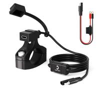 Cliff Top Chargeur USB étanche pour moto, 18 W PD USB-C, charge rapide, adaptateur SAE vers USB-C, port USB de moto avec support de guidon de 22 à 32 mm pour moto, scooter, VTT, appareils