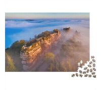 Cliffside Landscape Jigsaw Puzzle 1000 Pièces Recyclable Misty View Senior Puzzles Educational Game Decompression Ideal for Family and Friends Birthdays 52x38cm/1000pcs