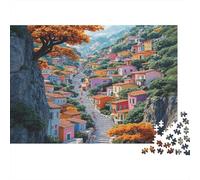 Cliffside Village Puzzles 1000P Matériau Recyclé Hillside Town Puzzle for Garçon & Fille Amusant Present & Activity for Home Ideal for Boy & Girl‘s Birthday Gift 52x38cm/1000Ps
