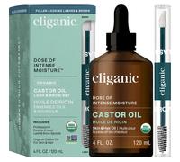Cliganic Organic Castor Huile 100% pure (bouteille en verre de 4 oz avec kit de cils) - Pour les cils pour les cheveux et la peau (l'emballage pe