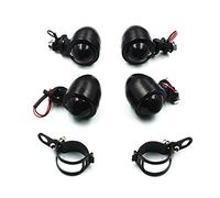 Clignotants de moto + pinces de fourche pour Cruiser Old School Bobber Cafe Racer Vintage Rétro Clubman Rat Bike (Noir/fumé)