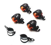 Clignotants pour moto + fourche de serrage Cruiser Old School Bobber Cafe Racer Vintage Rétro Clubman Rat Bike (Noir/Ambre)
