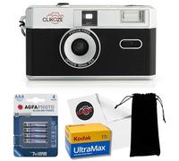 Clikoze Kit de démarrage pour appareil photo demi-cadre 35 mm avec film Kodak Ultramax 36 poses, étui de transport, 4 piles AAA et chiffon pour objectif - Noir
