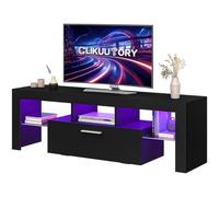Clikuutory Meuble TV LED noir avec grand tiroir de rangement pour téléviseurs de 32, 40, 50, 55 pouces, table console TV moderne avec centre de divertissement pour salon, chambre à coucher, noir