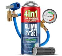 Clima Set - KIT Complet AC R134a 4 en 1, Remplacement du gaz, pour Voitures de 1994 à 2016 - Solution de climatisation - Kit Complet - Scellant, Colorant UV, réfrigérant - avec câble et Lampe UV