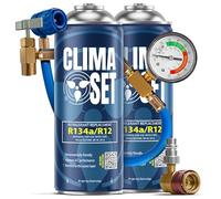 ClimaSet - 2 x gaz de recharge pour climatisation r134a, tuyau et adaptateur HP/LP - Kit de Recharge de Gaz pour Climatisation pour Automobile - 340 g