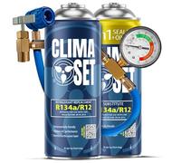 ClimaSet - Gaz de recharge pour climatisation 3 en 1 r134a, huile, produit d'étanchéité et gaz R134a et tuyau - Kit de Recharge de Gaz pour Climatisation pour Automobile - 340 g
