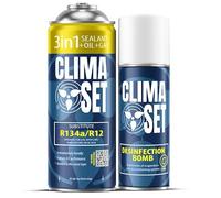 ClimaSet - Recharge 3 en 1 pour climatisation : gaz R134a, huile, produit anti-fuites et nettoyant pour climatisation - Kit de Recharge de Gaz pour Climatisation pour Automobile - 170 g