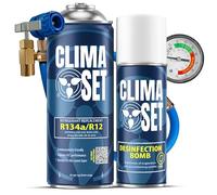 ClimaSet - Recharge de gaz r134a pour climatisation, nettoyant pour climatisation et tuyau - Kit de Recharge de Gaz pour Climatisation pour Automobile - 170 g