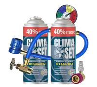 ClimaSet Remplacement du gaz refrigerant R134a 2x235 g pour Climatisation avec Tuyau, Manomètre et Adaptateur HP/LP pour Climatisation -Recharge climatisation voiture - ECO