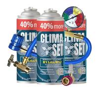 ClimaSet Remplacement du gaz refrigerant R134a 3x235 g pour Climatisation avec Tuyau, Manomètre et Adaptateur HP/LP pour Climatisation -Recharge climatisation voiture - ECO