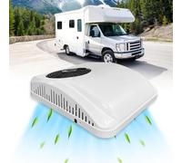 Climatiseur de toit 12 V/24 V CC pour camping-car, camion, bateau, caravane - Unité de stationnement silencieuse à faible puissance avec compresseur à défilement - Refroidissement rapide - Blanc