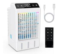 Climatiseur Mobile, 1000ML Climatiseur Portable, Refroidisseur d'air Portable avec Télécommande, USB Mini Climatiseur Ventilateur, 2-12H Minuterie, 3 Vitesses, LED 7 Colorées, Maison[White-SX01]