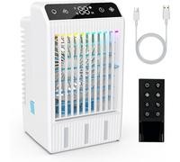 Climatiseur Mobile, 1000ML Climatiseur Portable, Refroidisseur d'air Portable avec Télécommande, USB Rafraichisseur D'air, 2-12H Minuterie, 3 Vitesses, LED 7 Colorées, Maison, Bureau (Blanc)