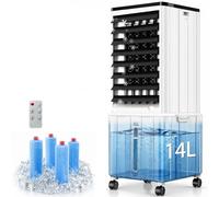 Climatiseur mobile, 14 l, 60 W, sans tuyau d'évacuation avec minuterie de 12 h, 3 modes, 40 dB, oscillation à 120°, réservoir d'eau amovible, télécommande, climatiseur silencieux pour appartement et