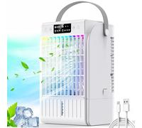 Climatiseur Mobile 1500ML, 4 en 1 Refroidisseur d'air avec Brumisation, 4 Vitesses, 7 Colorées, 2/4/6H Minuteur, Mini Climatiseur Portable Silencieux pour la Maison et Cuisines