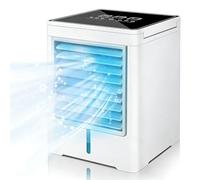 Climatiseur Mobile, 3 en 1 Mini Ventilateur Portable USB avec Eau, 470ml, 3 Vitesses et Minuterie, sans Évacuation, Écran Tactile, Petit Rafraichisseur d'air pour Chambre, Bureau et Maison (Blanc)