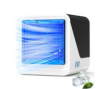 Climatiseur Mobile, 3 en 1 Mini Ventilateur Portable USB avec Eau, 500 ML, 3 Vitesses, sans Évacuation, Lumières 7 Couleurs, Petit Rafraichisseur d'air pour Chambre et Bureau (Noir)